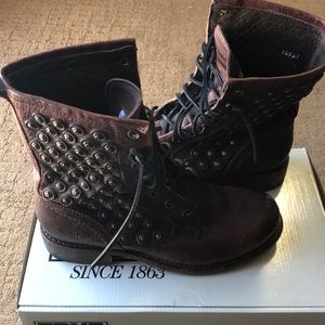 Frye Jenna disc lace up distressed mid calf boot